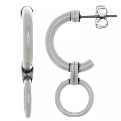 Orecchini perno design etnico 30x12 mm - placcatura argento fino anticato x2