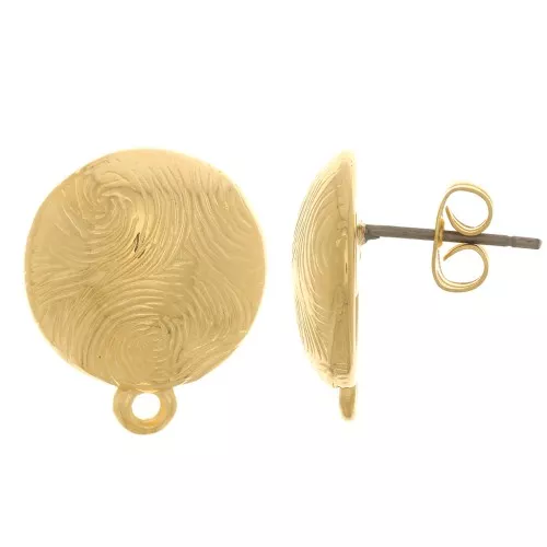 Orecchini perno striati 14 mm - Dorato con oro fino x2