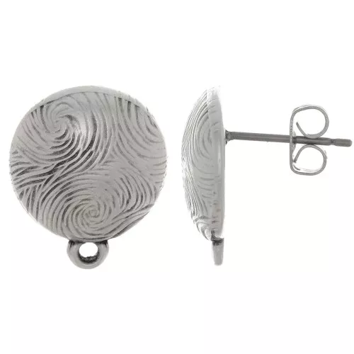 Orecchini perno striati 14 mm - placcatura argento fino anticato x2