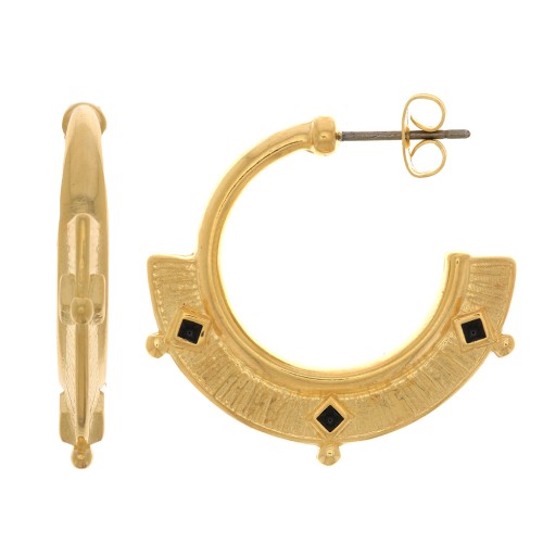 Orecchini a cerchio etnici con resina epossidica 29 mm -dorato oro fino - Nero x2
