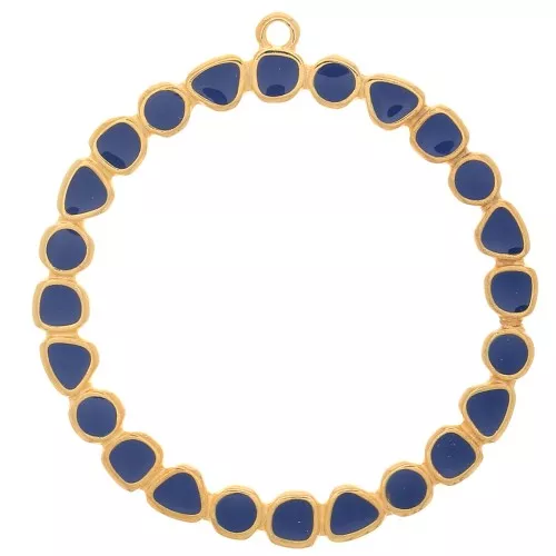 Pendente anello rotondo con resina epossidica 48 mm -dorato oro fino- blu scurox1