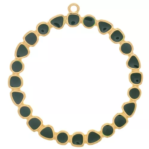 Pendente anello rotondo con resina epossidica 48mm -dorato oro fino Verde abete x1