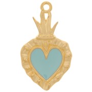 Pendente a cuore Ex-voto 27x15mm con resina eposs. Dorato con oro fino Blu cielox1