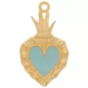Pendente a cuore Ex-voto 27x15mm con resina eposs. Dorato con oro fino Blu cielox1