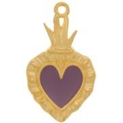 Pendente a cuore Ex-voto 27x15mm con resina eposs. Dorato con oro fino-Prugna x1