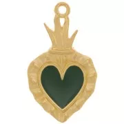 Pendente a cuore Ex-voto 27x15mm con resina eposs. Dorato con oro fino-Verde abete