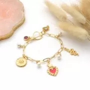 Pendente a cuore Ex-voto 27x15mm con resina eposs. Dorato con oro fino-Verde abete