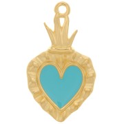 Pendente a cuore Ex-voto 27x15mm con resina eposs. Dorato con oro fino- Turchese