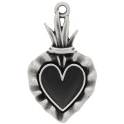Pendente a cuore Ex-voto 27x15mm con resina epossidica - Argento antico - Nero x1