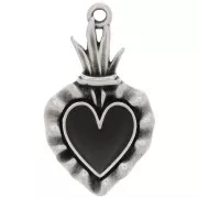 Pendente a cuore Ex-voto 27x15mm con resina epossidica - Argento antico - Nero x1