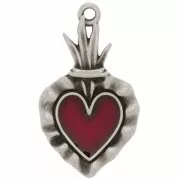 Pendente a cuore Ex-voto 27x15mm con resina epossidica - Argento antico - Rosso x1