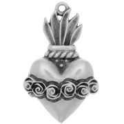 Pendente ex-voto a forma di cuore con fiori 31x19 mm - placcatura argento fino anticato x1