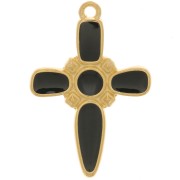 Pendente croce 28x19 mm con resina epossidica -dorato con oro fino - Nero x1