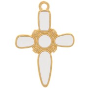 Pendente croce 28x19 mm con resina epossidica -dorato con oro fino - Bianco x1|raw }}