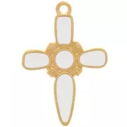 Pendente croce 28x19 mm con resina epossidica -dorato con oro fino - Bianco x1