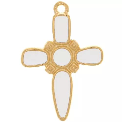 Pendente croce 28x19 mm con resina epossidica -dorato con oro fino - Bianco x1