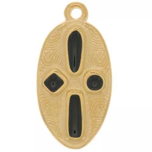 Pendente a croce ovale 23x12mm -resina epossidica -Dorato con oro fino- nero x1