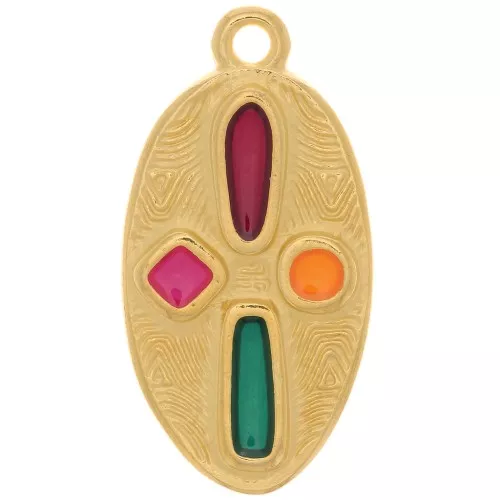 Pendente a croce ovale 23x12mm -resina epossidica -Dorato con oro fino Multicolore