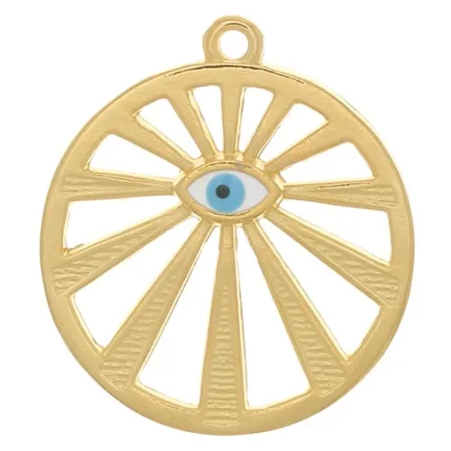 Pendente tondo traforato occhio 22 mm con resina epossidica-Dorato oro fino - Bleu