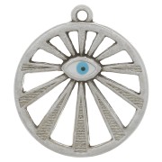 Pendente tondo traforato occhio 22 mm con resina epossidica - Argento antico - Blu|raw }}