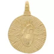 Pendente rotondo irregolare strutturato- cuore 20.5 mm -Dorato con oro fino x1