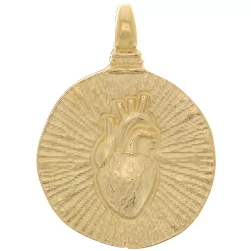 Pendente rotondo irregolare strutturato- cuore 20.5 mm -Dorato con oro fino x1