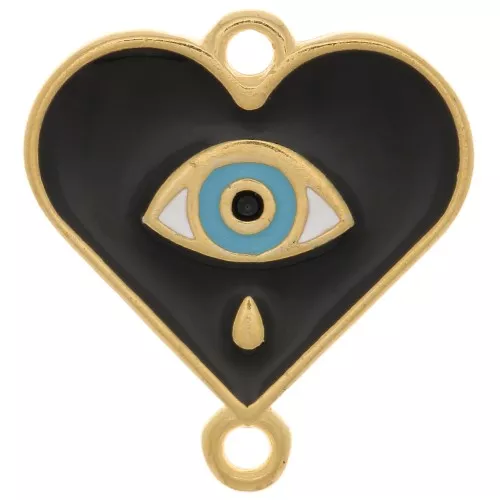 Distanziatore cuore con resina epossidica 18x17 mm Dorato con oro fino - Nero x1