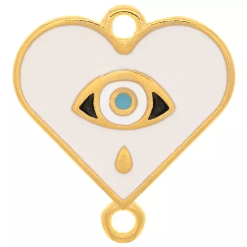 Distanziatore cuore con resina epossidica 18x17 mm Dorato con oro fino - Bianco