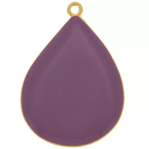 Pendente goccia con resina epossidica 32x23 mm - Dorato con oro fino- Prugna x1