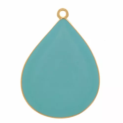 Pendente goccia con resina epossidica 32x23 mm - Dorato con oro fino- Turchesex1