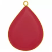 Pendente goccia con resina epossidica 32x23 mm - Dorato con oro fino- Rosso x1