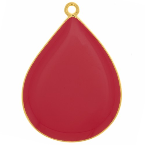 Pendente goccia con resina epossidica 32x23 mm - Dorato con oro fino- Rosso x1