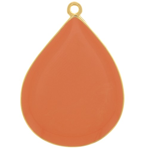 Pendente goccia con resina epossidica 32x23 mm - Dorato con oro fino- Salmone x1