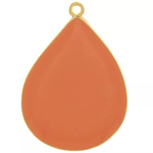Pendente goccia con resina epossidica 32x23 mm - Dorato con oro fino- Salmone x1