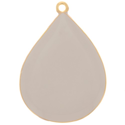 Pendente goccia con resina epossidica 32x23 mm - Dorato con oro fino- Taupe x1