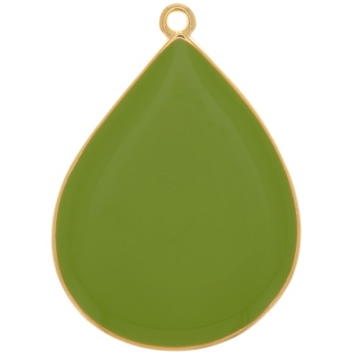 Pendente goccia con resina epossidica 32x23 mm-Dorato con oro fino-Verde chiaro x1