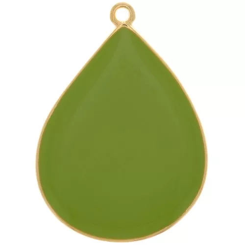 Pendente goccia con resina epossidica 32x23 mm-Dorato con oro fino-Verde chiaro x1