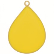 Pendente goccia con resina epossidica 32x23 mm - Dorato con oro fino- Giallo x1