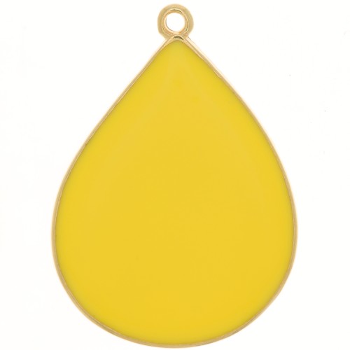 Pendente goccia con resina epossidica 32x23 mm - Dorato con oro fino- Giallo x1
