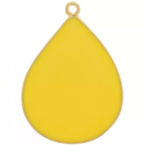 Pendente goccia con resina epossidica 32x23 mm - Dorato con oro fino- Giallo x1
