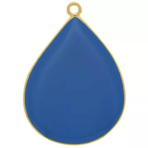 Pendente goccia con resina epossidica 32x23 mm - Dorato con oro fino- Blu reale x1