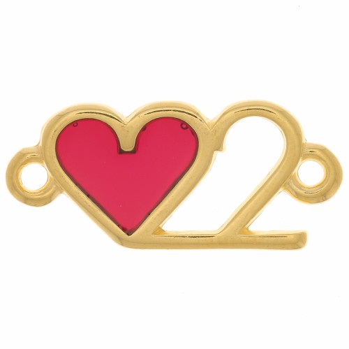 Distanziatore doppio cuore resina epossidica 20x9 mm -Dorato con oro fino Rosso x1