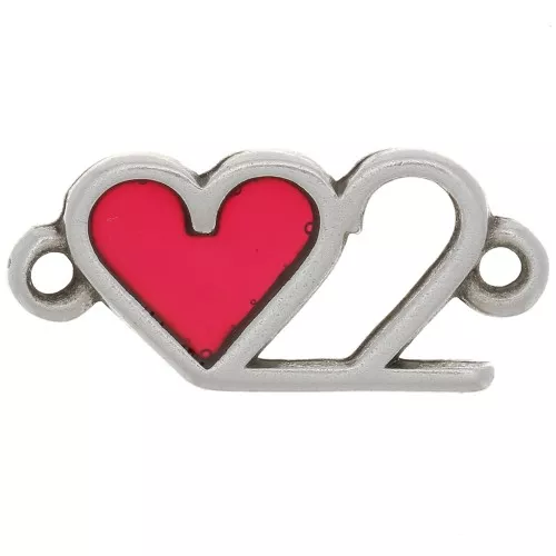 Distanziatore doppio cuore resina epossidica 20x9 mm - Argento antico - Rosso x1