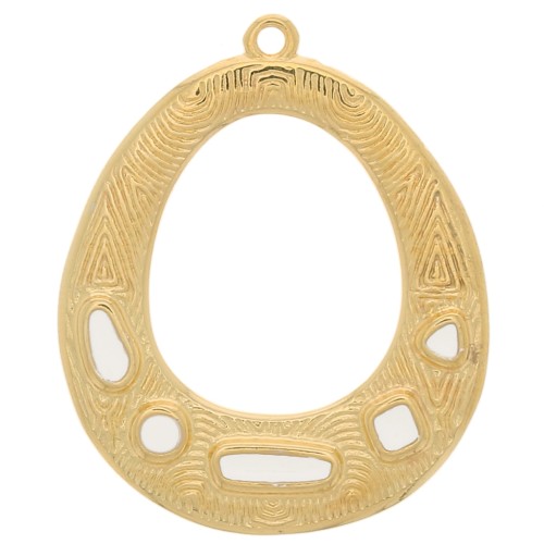 Pendente etnico ovale scavato - resina epossidica 34x28mm-Dorato oro fino - Avorio