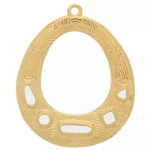 Pendente etnico ovale scavato - resina epossidica 34x28mm-Dorato oro fino - Avorio