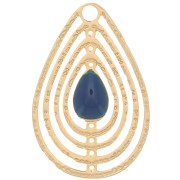Ciondolo goccia traforato con resina epossidica 18x12 mm - Dorato- petrolio x1