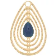 Ciondolo goccia traforato con resina epossidica 18x12 mm - Dorato- petrolio x1