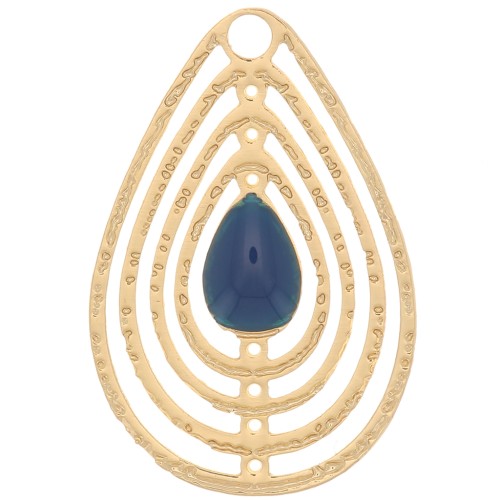 Ciondolo goccia traforato con resina epossidica 18x12 mm - Dorato- petrolio x1