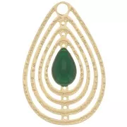 Ciondolo goccia traforato con resina epossidica 18x12 mm - Dorato- verde abete x1