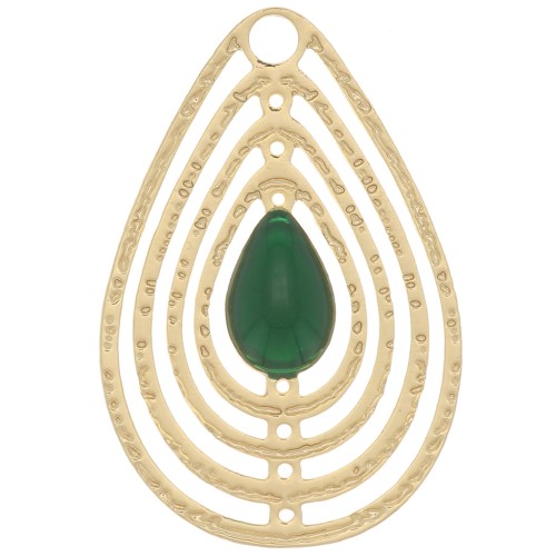 Ciondolo goccia traforato con resina epossidica 18x12 mm - Dorato- verde abete x1